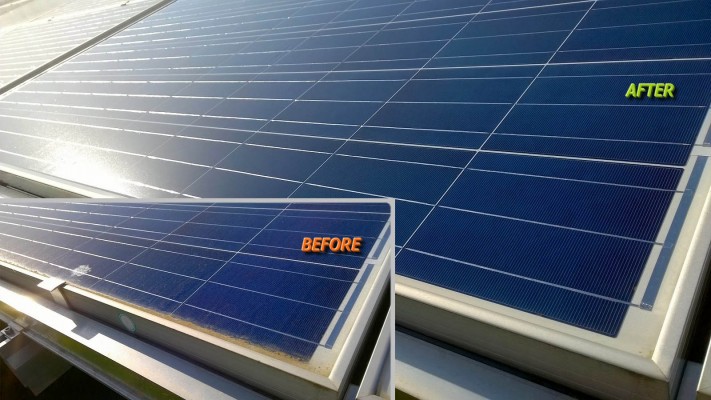 Large solar panel before and after cleaning services